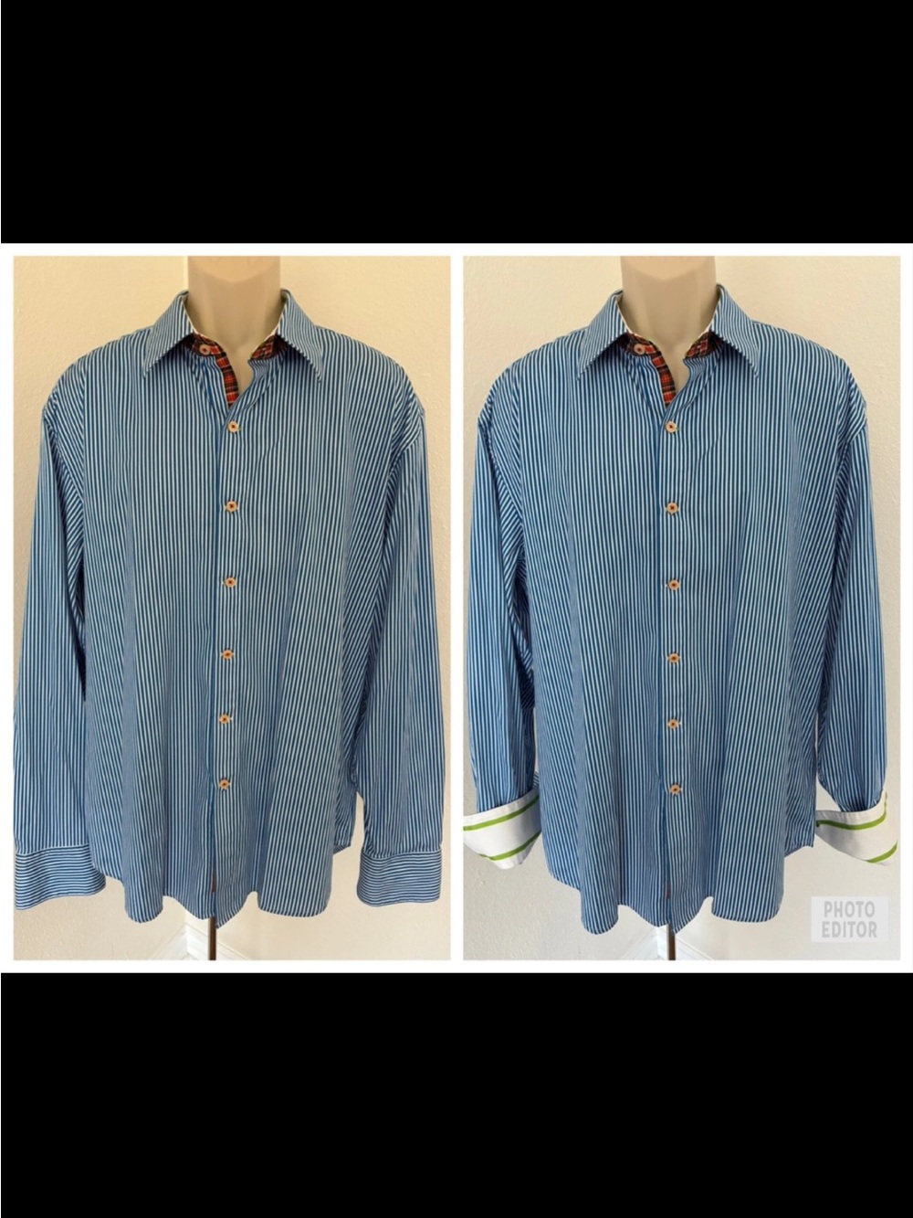 Robert Graham Men Casual Shirt Blue White Striped Button Down Long Sleeve Sz 2XL